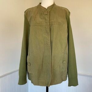 A.M.I - Vintage Genuine 100% Leather Suede Green Ribbed Knit Sleeves Jacket
